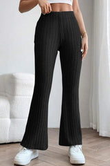 Basic Bae Full Size Ribbed High Waist Flare Pants - Admiresty