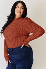 Basic Bae Full Size Ribbed Mock Neck Puff Sleeve T - Shirt - Admiresty