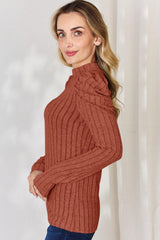 Basic Bae Full Size Ribbed Mock Neck Puff Sleeve T - Shirt - Admiresty