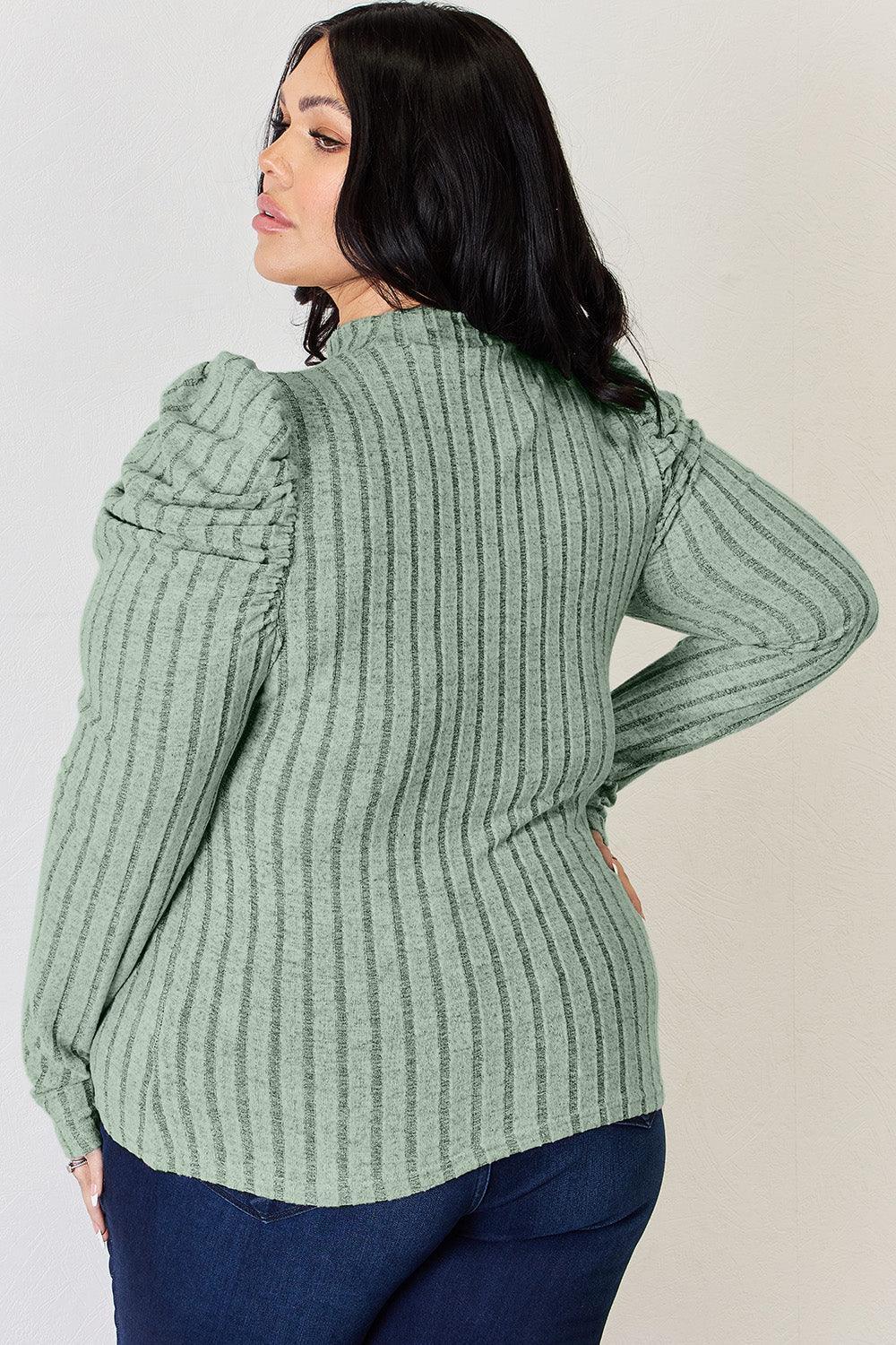 Basic Bae Full Size Ribbed Mock Neck Puff Sleeve T - Shirt - Admiresty