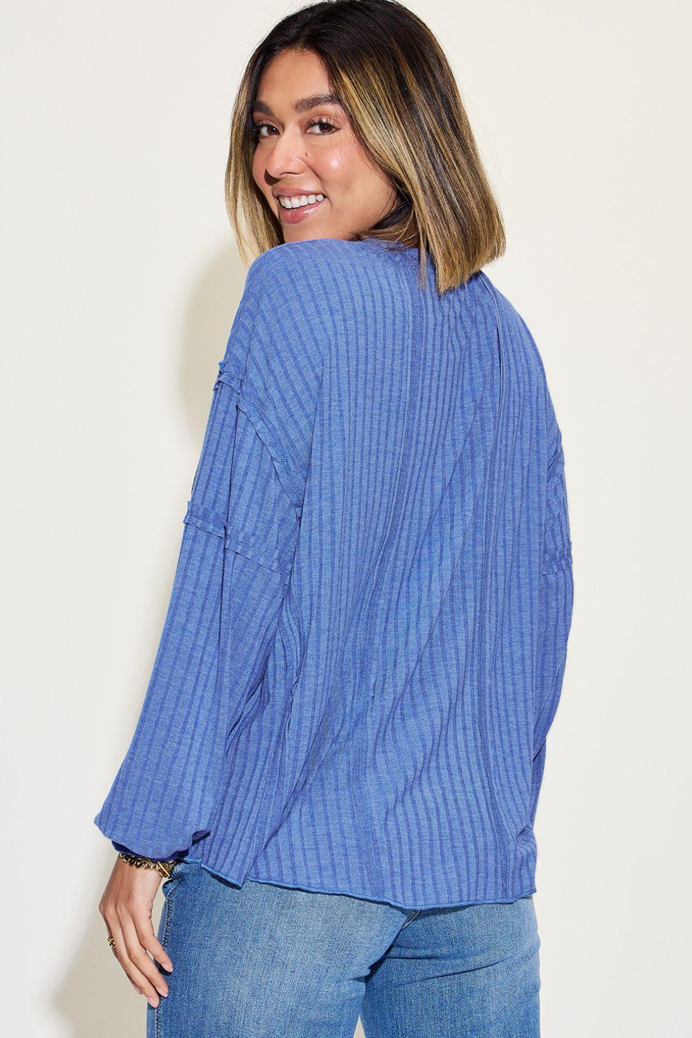 Basic Bae Full Size Ribbed Round Neck Long Sleeve T - Shirt - Admiresty