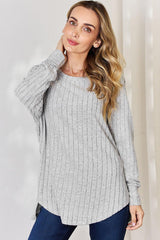 Basic Bae Full Size Ribbed Round Neck Slit T - Shirt - Admiresty