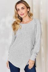 Basic Bae Full Size Ribbed Round Neck Slit T - Shirt - Admiresty