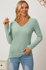 Basic Bae Full Size Ribbed V - Neck Long Sleeve T - Shirt - Admiresty
