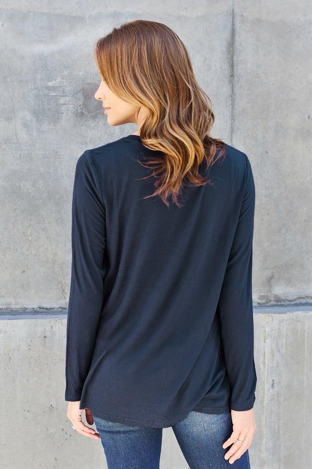 Basic Bae Full Size V - Neck Long Sleeve Top - Admiresty
