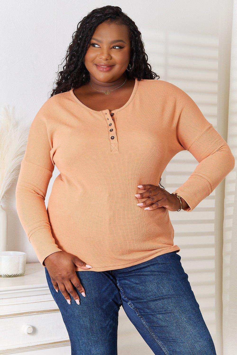 Basic Bae Half Button Long Sleeve Top - Admiresty