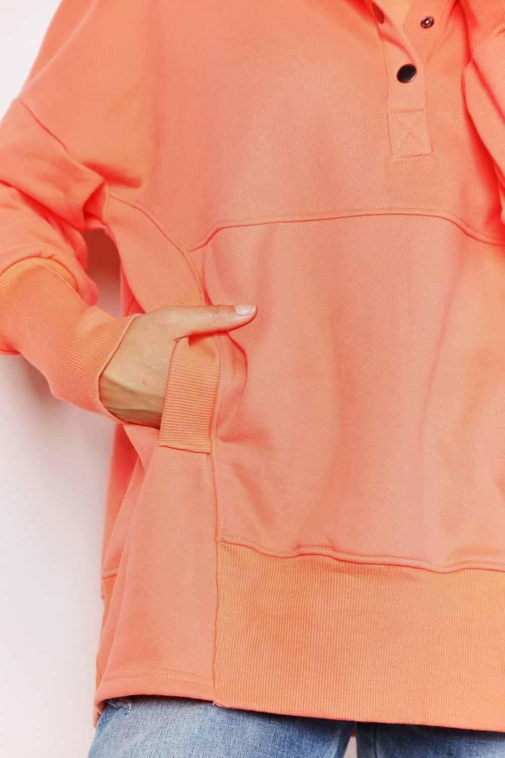 Double Take Quarter - Snap Dropped Shoulder Hoodie - Admiresty