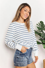 Double Take Striped Long Sleeve Round Neck Top - Admiresty