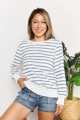 Double Take Striped Long Sleeve Round Neck Top - Admiresty