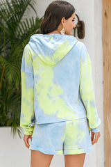 Tie-Dye Drawstring Hoodie and Shorts Set